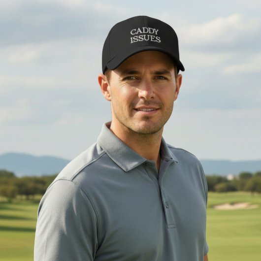 Caddy Issues Black & White Golf Hat Geborduurde Pet