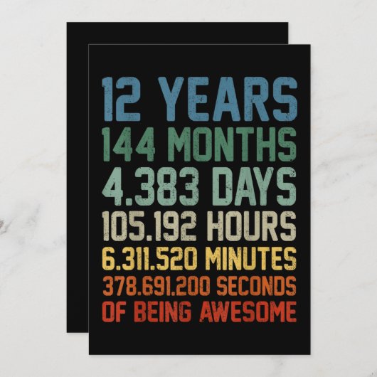 Cadeaau voor 12e verjaardag 12 jaar oud kaart (Voorkant / Achterkant)