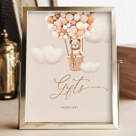 Cadeaotafelkaart Bruine Beer Roze Ballon Meisje Ba Perfect Poster