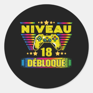 Cadeau 18 ans Anniversaire Gamer Niveau 18 Ronde Sticker
