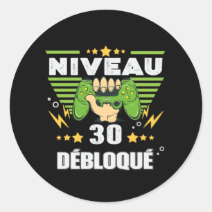 Cadeau 30 ans Anniversaire Gamer Niveau 30 Ronde Sticker