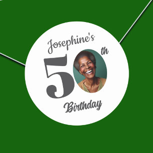 Cadeau: 50e verjaardagsfeest foto ronde sticker