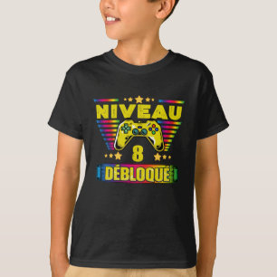Cadeau 8 ans Anniversaire Gamer Niveau 8 Débloqué T-shirt