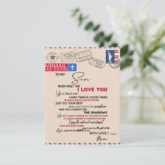 Cadeau aan mijn zoon, moeder en zoon, liefdesbrief kaart (Staand voorkant)