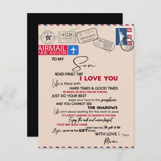 Cadeau aan mijn zoon, moeder en zoon, liefdesbrief kaart (Voorkant / Achterkant)