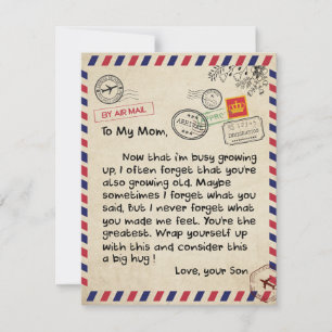 Cadeau aan mijn zoon, moeder en zoon, liefdesbrief kaart