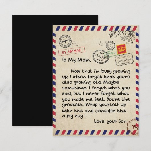 Cadeau aan mijn zoon, moeder en zoon, liefdesbrief kaart (Voorkant / Achterkant)