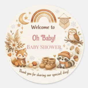 Cadeau Baby Shower Bedankt Bosdieren Kaart Ronde Sticker