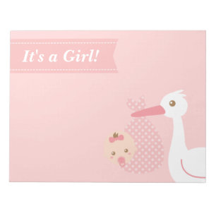 Cadeau baby showerfeest - Ooievaar bezorgt babymei Notitieblok