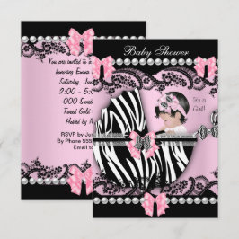 Cadeau Babyfeest Mooie Baby Meisje Roze Zebra Kant Kaart