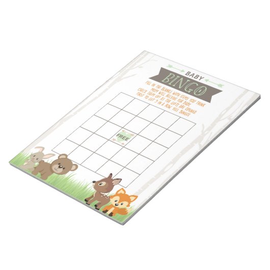 Cadeau Bingo Woodland Animals Baby shower Game Pac Notitieblok (Schuin)