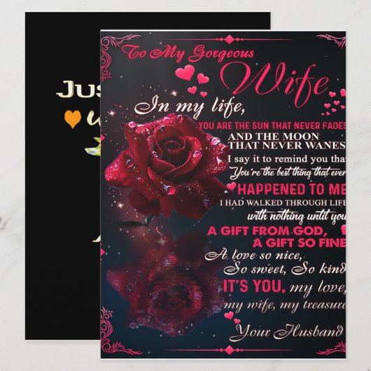 Cadeau brief aan mijn vrouw, koppel liefde trouwca menu (Voorkant / Achterkant)