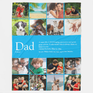 Cadeau definitie quote fotocollage grote blauwe fleece deken