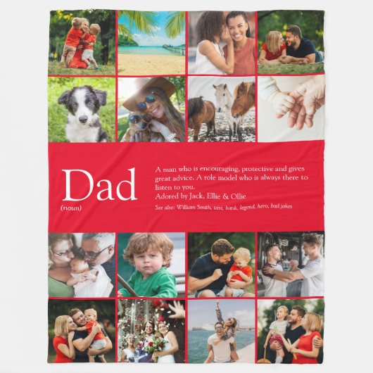 Cadeau definitie spreuk fotocollage rood groot fleece deken (Voorkant)