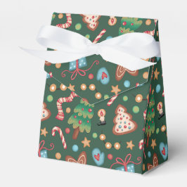 Cadeau doos voor feestje met groen kerstpatroon bedankdoosjes