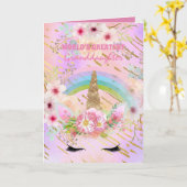 Cadeau eenhoorn voor KLEINDOCHTER Roze Goud Meisje Kaart (Gele Bloem)