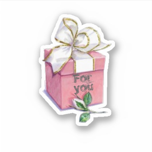 Cadeau en roos afgesneden vinylsticker sticker (Voorkant)