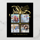 Cadeau Foto Goud Zwart Kerstvakantie Kaart (Voorkant)