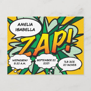 Cadeau Geboorte Statistieken Stripboek Pop Art-her Briefkaart