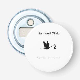 Cadeau gefeliciteerd, nieuwe aanwinst, ooievaar, s button flesopener