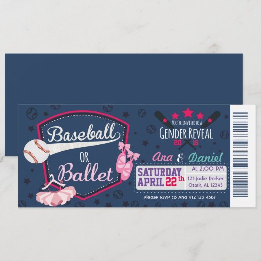 Cadeau geslacht baby - Honkballen of Ballet Kaart (Voorkant / Achterkant)
