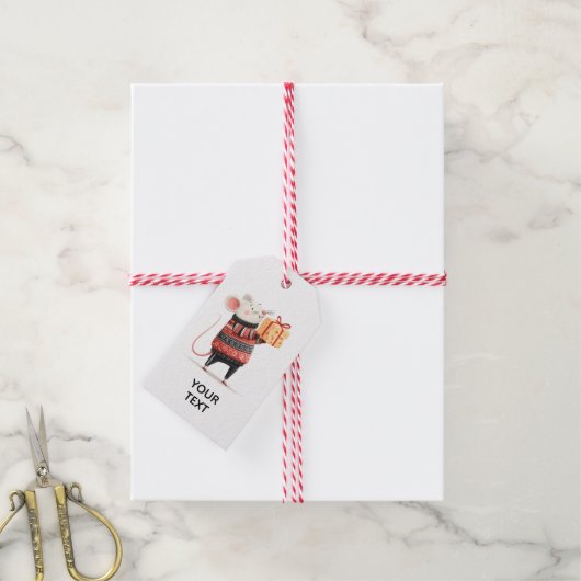 Cadeau gevende muis cadeautag cadeaulabel (Met Touw)