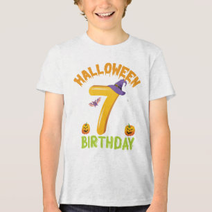 Cadeau Grappige Halloween 7de Verjaardag 7 Jaar Ki Tri-Blend Shirt