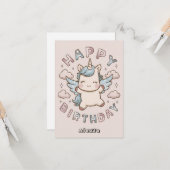 Cadeau Groet Eenhoorn Verjaardag Kaart (Voorkant / Achterkant in situ)