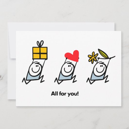 Cadeau, hart en bloem feestdagenkaart (Voorkant)