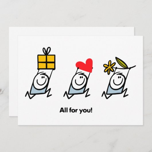 Cadeau, hart en bloem feestdagenkaart (Voorkant / Achterkant)