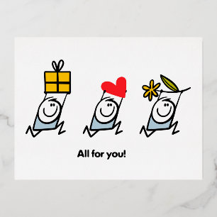 Cadeau, hart en bloem folie feestdagen briefkaart