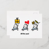 Cadeau, hart en bloem folie feestdagen briefkaart (Voorkant / Achterkant)