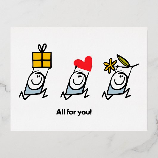 Cadeau, hart en bloem folie feestdagen briefkaart (Voorkant)