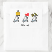 Cadeau, hart en bloem rechthoekige sticker (Tas)