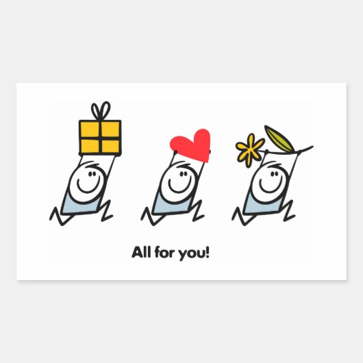 Cadeau, hart en bloem rechthoekige sticker (Voorkant)