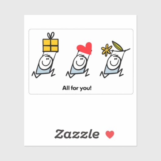 Cadeau, hart en bloem sticker (Vel)