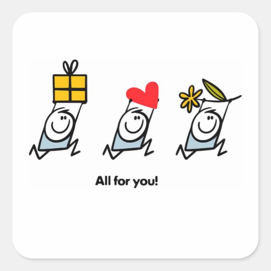 Cadeau, hart en bloem vierkante sticker (Voorkant)