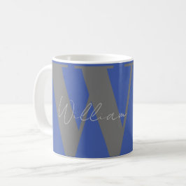 cadeau hem Monogram naam blauw grijs stijlvolle mo Koffiemok