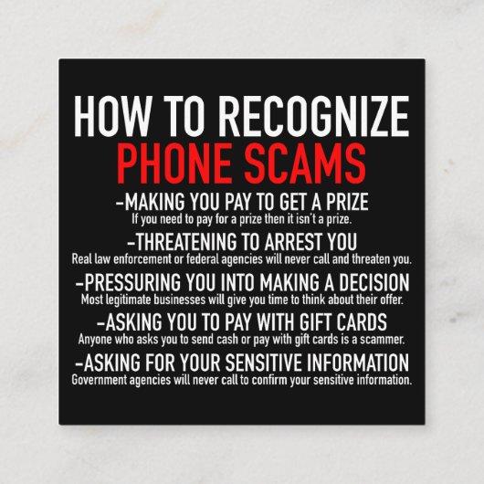 Cadeau Kaart Scam - Scam Preventie Vierkante Visitekaartje (Achterkant)