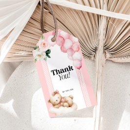 Cadeau Label Baby shower Roze Beren ballonnen Cadeaulabel