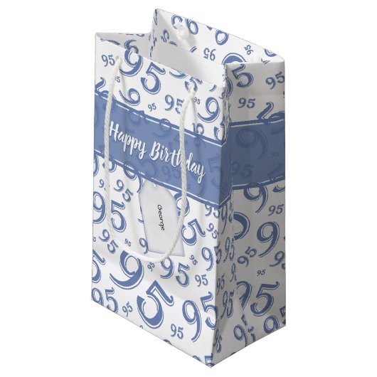 Cadeau Label Birthday 95 Random Number Pattern Blu Klein Cadeauzakje (Voorkant Gekanteld)