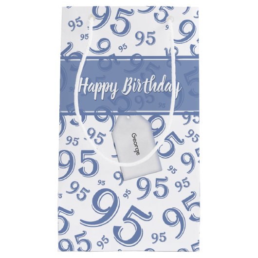Cadeau Label Birthday 95 Random Number Pattern Blu Klein Cadeauzakje (Voorkant)