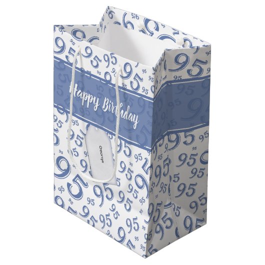 Cadeau Label Birthday 95 Random Number Pattern Blu Medium Cadeauzakje (Voorkant Gekanteld)