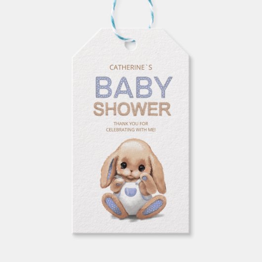 Cadeau Label Dank u met schattig pluche bunny. Cadeaulabel (Voorkant)