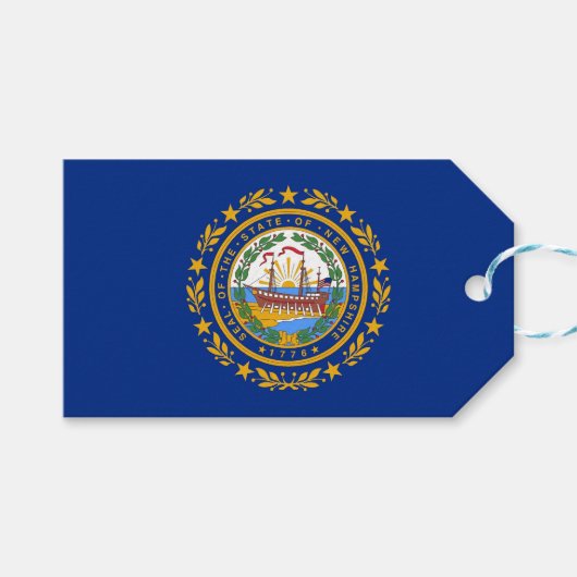 Cadeau Label met vlag van New Hampshire State, Ver Cadeaulabel (Voorkant (Horizontaal))