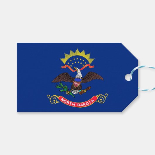 Cadeau Label met vlag van North Dakota State, Vere Cadeaulabel (Voorkant (Horizontaal))