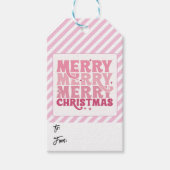 Cadeau label Roze Gestreept Vrolijk kerstfeest naa Cadeaulabel (Voorkant)