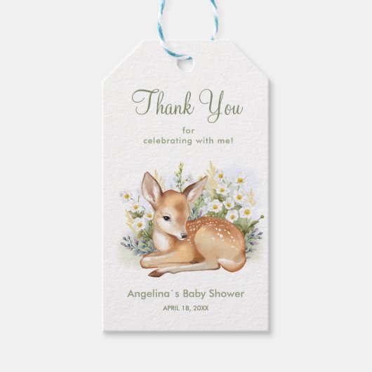 Cadeau Label voor baby shower met schattige fawn. Cadeaulabel (Voorkant)