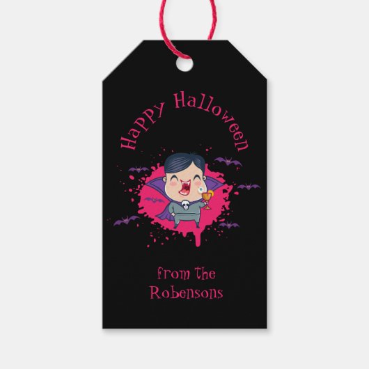 Cadeau label voor Halloween met leuke vampier. Cadeaulabel (Voorkant)