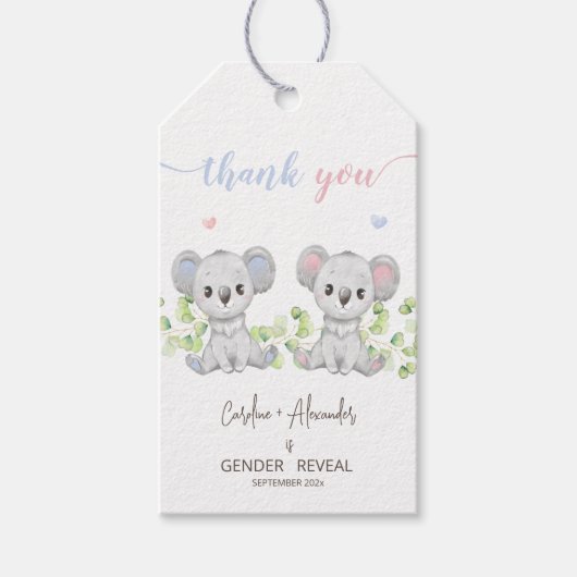 Cadeau Label voor Koala Gender Reveal Party. Cadeaulabel (Voorkant)
